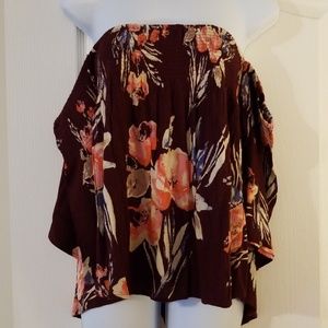 Billabong Burgundy Off Shoulder Floral Top